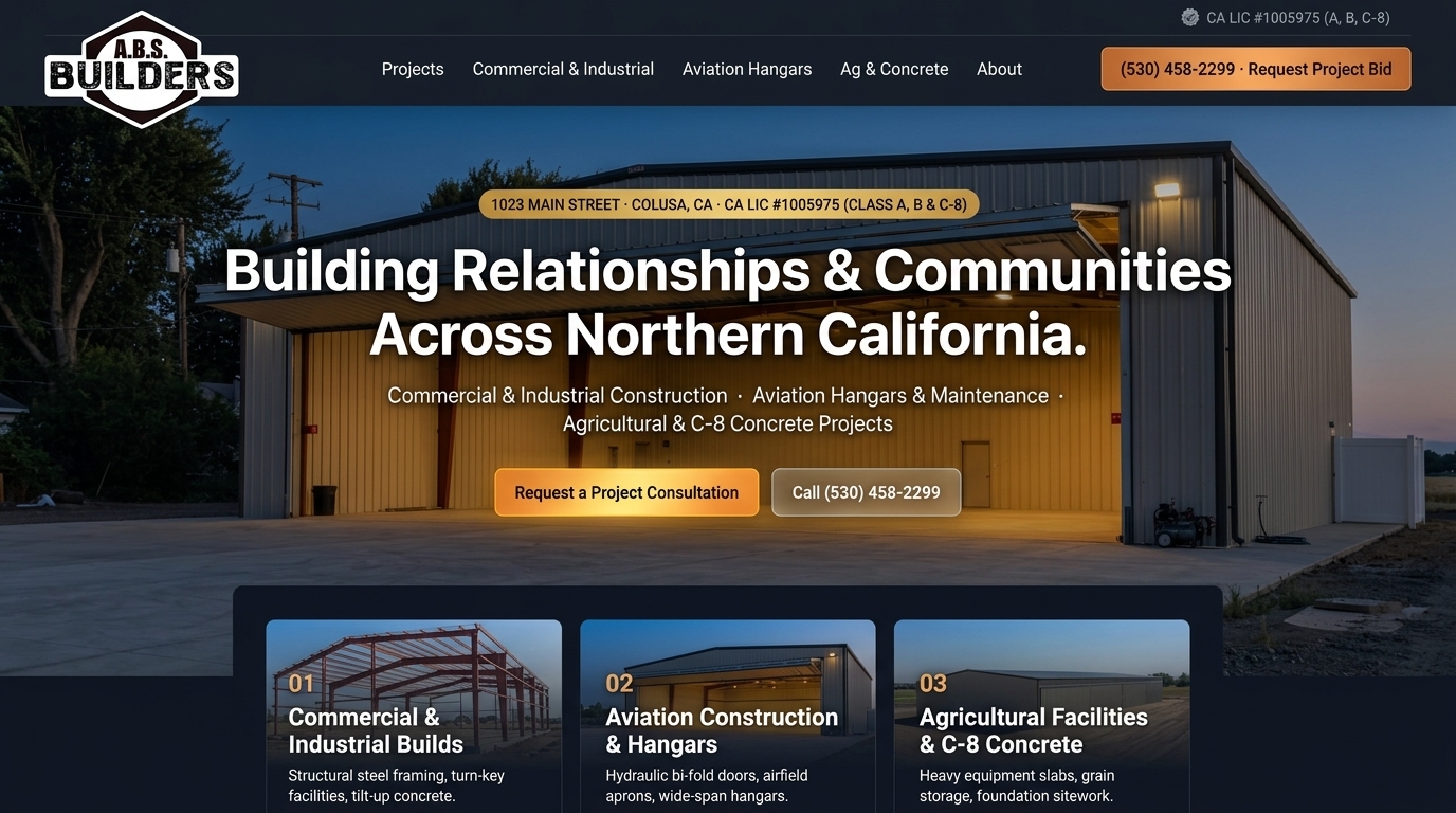Proposed A.B.S. Builders, Inc. homepage preview